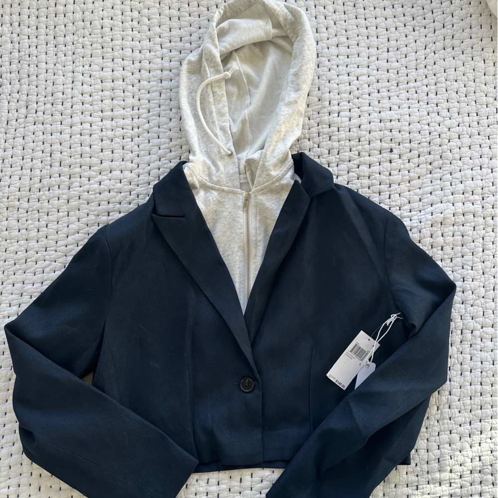 Elegant Black Blazer with Cream Hood